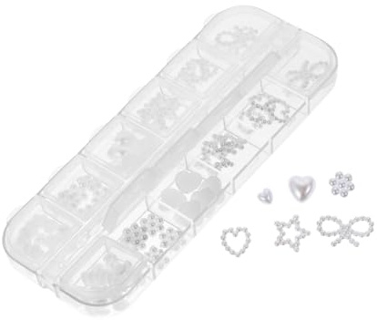 ERINGOGO Adornos para Uñas Perlas Estereoscópicas de Color Marfil, Caja de 1, Material de Perla, Fácil de Usar para Manicura Creativa en Salón o Trabajo