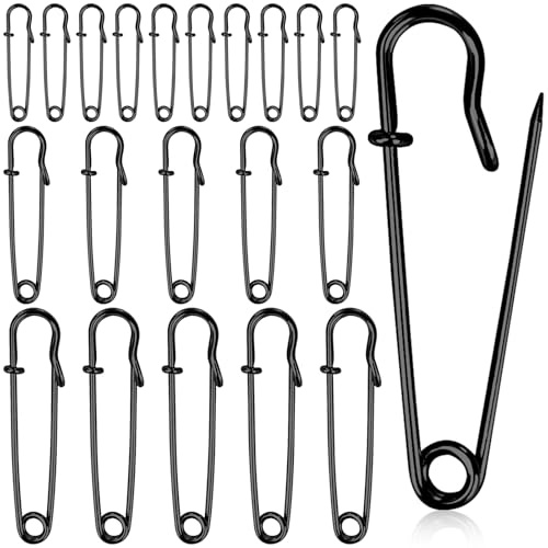 JAXICREY 20 Stück Sicherheitsnadeln Groß, 3 Größen Metall Sicherheitsnadel Große Sicherheitsnadeln Kiltnadel Large Safety Pins for Cardigan Dekorative Gegenstände Leinwand Decken (Schwarz)