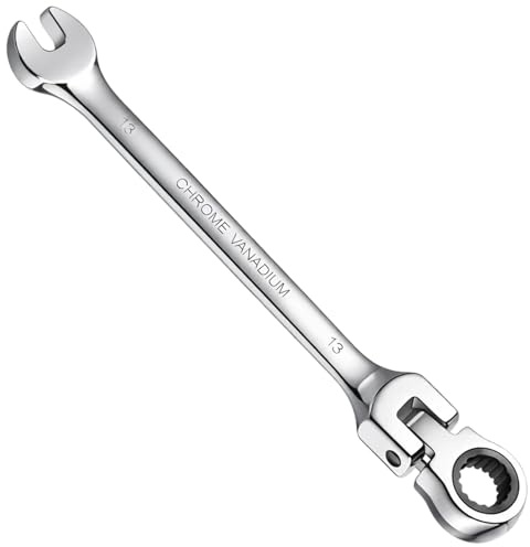 GYTFOG Ratchet Spanner 13mm, Heavy-Duty Adjustable Socket Head Ratcheting Wrench, Flexible Head Spanner 180°, Dicephalous Wrench Spanner for DIY,Pipeline,Bicycle Repair and Home Maintance (Silver)