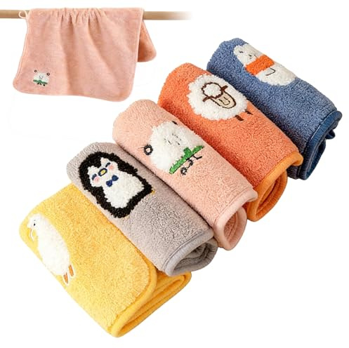 Rthynti 5Pcs Children's Facial Towel, Multicolor Fingertip Towels Kids Face Towels for Home Travel School Hand Face Shower (25 × 25cm)