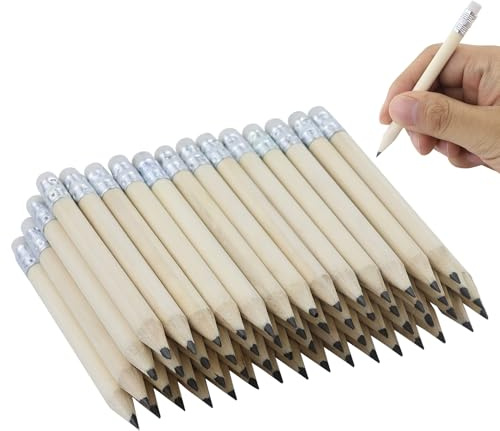 EUGENEKELLY Lot de 60 mini crayons en bois courts avec gomme pour enfants d'âge préscolaire (10 cm)