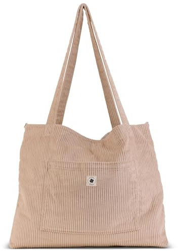 Grünes Glück Teddy Mom Shopper – Premium Leo Wickeltasche für den Kinderwagen oder Crossbody als Umhängetasche - mit extra vielen Innentaschen - Flexibel einsetzbar - Für Moms und Damen. (Sand (Cord))