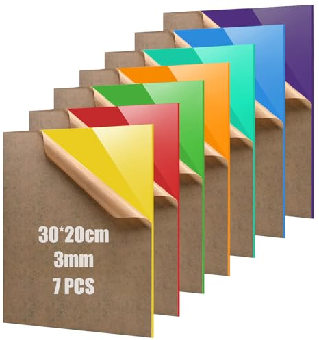 Kiswleon 7 Piezas de Metacrilato En Color,Metacrilato a Medida de 30 * 20 cm, Placa de Plástico de 3 mm para Marcos de Fotos, Letreros, Expositores de Mesa, Placas de Nombre, Material para Láser