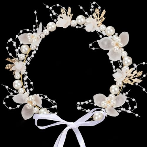 Diadema de Primera Comunión para Niña, Corona de Flores para el Pelo, Tocado de Ceremonia Infantil para Boda y Fiestas para Cumpleaños y Otras Festividades (A)