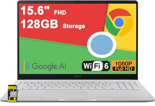 ASUS Chromebook CX15 - Laptop ligera para estudiantes de 15.6 pulgadas, FHD, antirreflejos, Intel Celeron N4500, 4 GB de RAM, 128 GB, almacenamiento Typc-C, batería de larga duración, cámara ICP Hub
