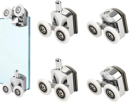 4PCS 23mm Curved Shower Door Rollers, 2 Top & 2 Bottom Aluminum Replacement Sliding Wheels, with Anti-Collision Block, Shower Door Wheels for 4-6mm Glass Panels, Smooth Gliding Shower Door Runners