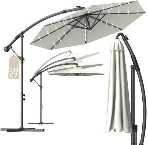 Verdego Sonnenschirm mit Ständer, Ampelschirm, Gartenschirm mit Kurbel, Terrassenschirm UV-Schutz Windfest Wasserabweisend, Marktschirm, 360° Drehbar