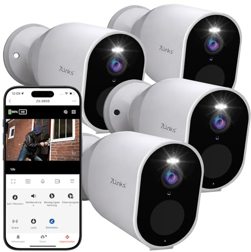 7links Überwachungskameras: 4er-Set Akku-Outdoor-IP-Überwachungskamera mit 2K, Dualband-WLAN, App (Kabellose, Akku, Überwachung)