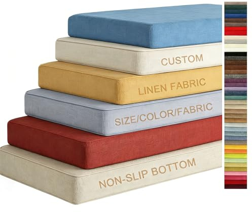 Bankkissen Bankauflage Nach Maß Sitzkissen für Fensterbank, Abnehmbare Bankkissen mit Rutschfester Unterseite, Sitzkissen für Gartenbank, Küchenbank, Terrasse Sitzbank (Linen Fabrics, Thick 8cm)