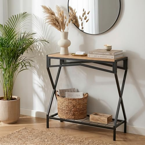 CARENZA HOME Konsolentisch Schwarz schmal mit Ablage Industrial Metall Holz