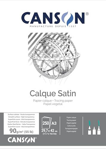 CANSON, Pauspapier, Glatt, 90gsm, 55lb, Bogen, A3-29,7x42cm, Box, Transparent, 250 Bögen - C200017310