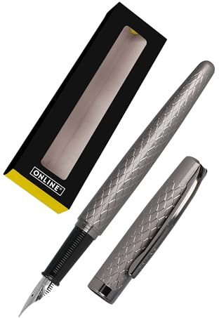 ONLINE Füllhalter Eleganza Diamond Titan I hochwertiger Metall-Füller I Federstärke medium I Metallclip I inkl. Tintenpatrone Schreibfarbe Blau I für Standard-Patronen I in Geschenkverpackung