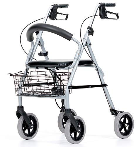 REHASHOP Leichtgewichtrollator Vigeo - inkl. Korb, Stockhalter, Rückenlehne und Pannensichere PU Bereifung