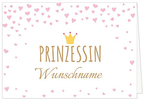 PERSONALISIERTE Din A4 XXL Karte für Mädchen, rosa - PRINZESSIN und Wunsch-Name - Übergroße Klappkarte zum Geburtstag, zur Geburt, Willkommen zu Hause, Deko Kinderzimmer
