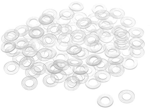 sourcing map 200 Stk. Flache Unterlegscheibe Nylon M5 Dichtung 10mm AD 5mm ID 1mm Dicke Klar für Wasserhahn Rohr Wasserschlauch Isolierung Schrauben