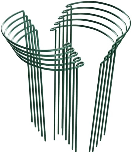 HiGift 10 Pack Peony Cages and Supports, 10 (W) x 16(H) Plant Support, Heavy Duty Metal Plant Support Stake for Indoor Plants Half Round Garden Stakes Plant Support Ring for Hydrangea,Flower Outdoor