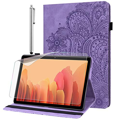 GLANDOTU Hülle für Samsung Galaxy Tab A7 10.4 Zoll 2022/2020 mit Schutzfolie und Stylus Stift, Ultra Dünn Standfunktion Flip PU Leder Tablet Hülle Samsung Tab A7 SM-T500/T505/T507, Lila