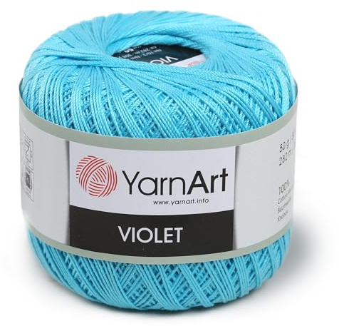Yarn Art 1 Skein YarnArt Violet,100 Mercerized Cotton Yarn Threads Crochet Lace Hand Knitting Yarn Embroidery Arts Crafts (Turquoise 0008)