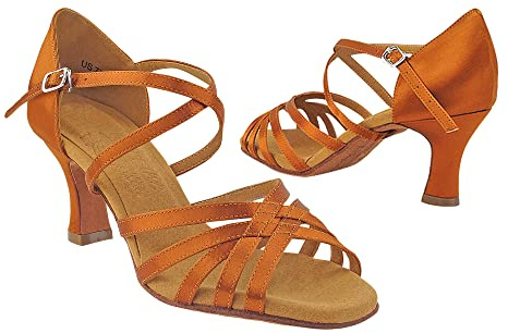 Very Fine Elektra Women's Ballroom Salsa Tango Latin Dance Shoes Copper Tan Satin 2.5 Spool Heel US 8 M