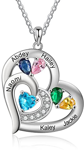 Wamantic Personalisierte Namenskette Halskette für Damen Herz Anhänger Halskette mit 1-6 Geburtsstein Gravur Mutter Tochter Ketten Geschenk für Muttertag Valentinstag Weihnachten