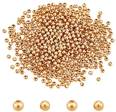 UNIK ca. 500 st guldpärlor 304 rostfritt stål pärlor runda avståndspärlor metall avståndspärlor 3 mm diameter pärlor 1 mm hål mellanpärlor små klämpärlor för armband smyckestillverkning