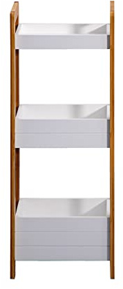 Rebecca Mobili Scaffale Aperto Bagno, Mobiletto Portaoggetti Cucina, Bambu' Mdf, 3 Mensole, Bianco Marrone, Organizer Cosmetici Spezie - Misure HxLxP: 74 x 28 x 20 cm - Art. RE6710