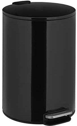 Relaxdays Treteimer, 12 Liter, Absenkautomatik, entnehmbarer Inneneimer, Metall, moderner Küchen Mülleimer, schwarz