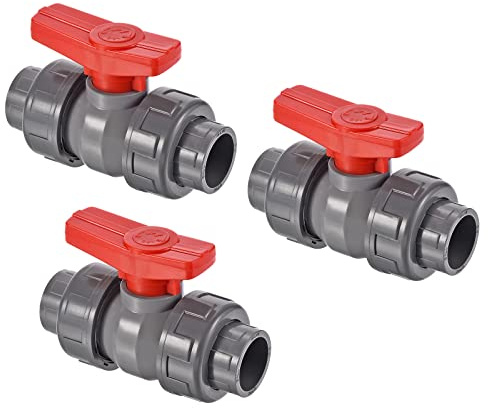 PATIKIL 25mm ID Double Union Ball Valve, 3 Pack PVC Socket Type Shut-Off Valve Switch for Water Flow Control, Gray