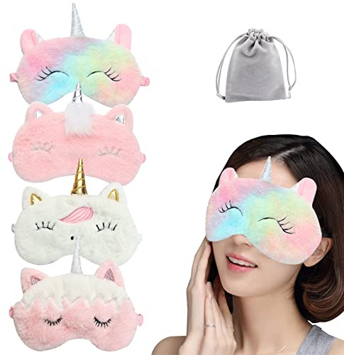 4 st söt enhörning sovmask djur enhörning sovmask mjuk plysch ögonbindel ögonskydd för sömn kvinnor flickor barn