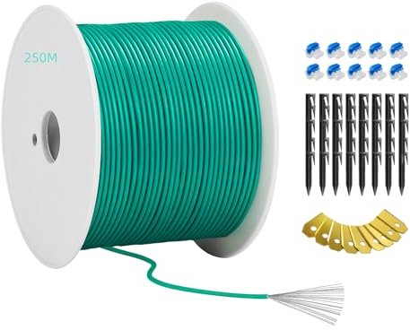 250m Boundary Cable for Robotic Lawnmower - Headley Tools Boundary Wire+50x Pegs+10x Connectors+9x Titanium Blades Accessory Set for Search Cable, Compatible with Gardena/Husqvarna/Worx