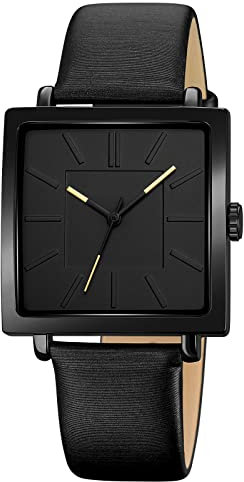 Simplicity Quadratische Damen-Armbanduhr, elegant, analoge Quarzuhr mit Lederarmband, wasserdichte modische Armbanduhr für Damen und Mädchen, Black Black