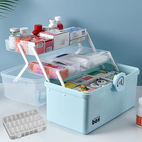 NCRGB Medikamenten Aufbewahrung,Hausapotheke Box 34x21.5x19CM,Boxen Aufbewahrung,Aufbewahrungsboxen,Medizinbox 3 Ebene Medizinkoffer Erste Hilfe Koffer mit Tragegriff,Bastelbox,Lagerung von Kosmetika