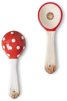 RESVUGA Pilzlöffel mit asiatischer Keramik Suppe Löffel Set von 2, Sicherheitskeramik.Verwenden Sie für Nudel, Dessert, Frühstück, Suppe.
