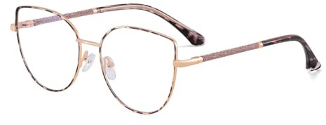 Anit Blaue Licht Brillen Große Katzenauge Metall Glitter Rahmen Computerbrille für Dame Junge Eyewears mit Blaue Ray Linse (leopard frame)