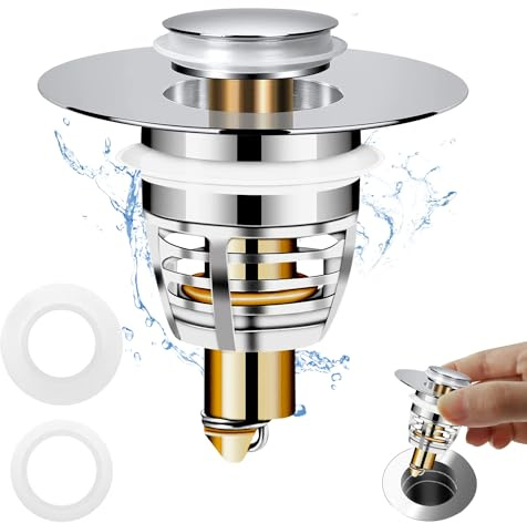 Universal Bathroom Sink Plug,Bathroom Sink Drain Stopper Stainless Steel Bounce Drain Plug Filter for 27-41mm Drain Holes, Push Type Drain Strainer Cover for Sink