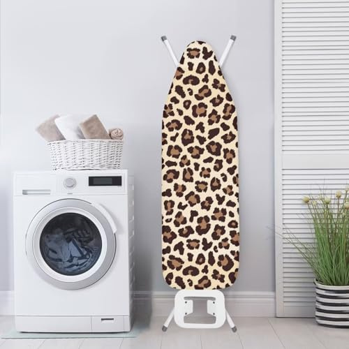 Poceacles Brauner Leoparden-Bügelbrettbezug, Standard-Bügelbrettbezug mit elastischem Rand und Klettverschlüssen, fleckenabweisender Stoff, Größe XXL