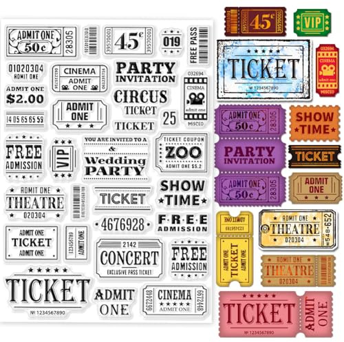 GLOBLELAND Tickets Silikonstempel Für Karten Kinokarten Klare Stamps 5.83x8.27 Zoll Transparente Stempel Für DIY Scrapbooking Fotoalbum Tagebuch Heimdekoration