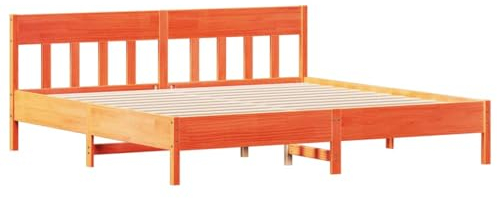 vidaXL Sängram med huvudgavel vaxbrun 180x200 cm massiv furu, säng, sovrumsmöbler, trä säng, dubbelsäng, trä sängram, sängbotten