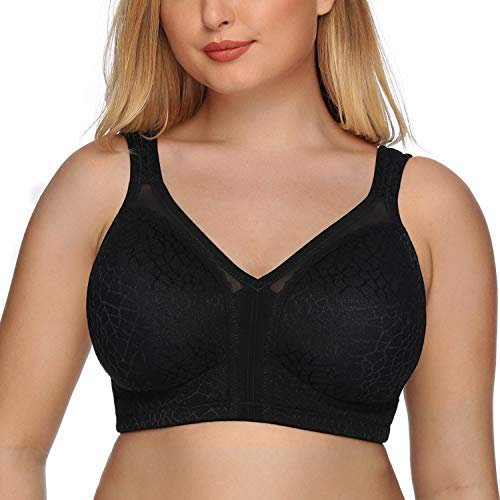 DotVol Women's Full Coverage Minimizer Bra Comfort Wirefree Non Padded Plus Size Everyday Bra(42DD, Black)