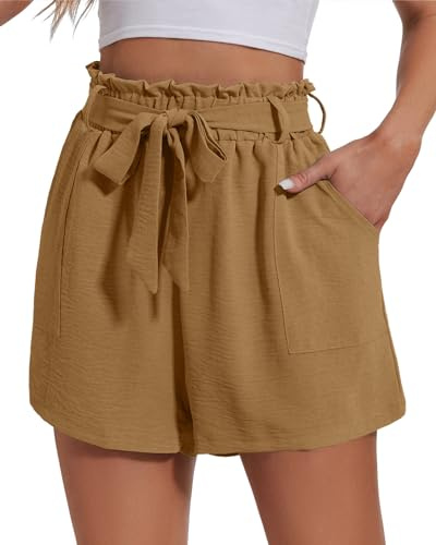 Atxnn Pantaloncini Donna Estivi Eleganti Shorts Casual con Vita Elastica Moda Vita Alta Pantaloni Corti Comodi con Tasche