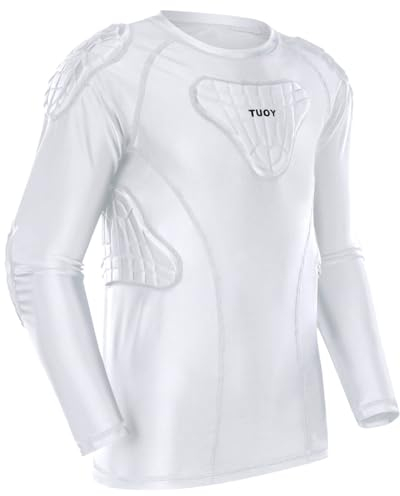 TUOY Youth Padded Chest Football Rib Protector Shirt for Baseball Martial Art Padded Compression Shirt Long Sleeve