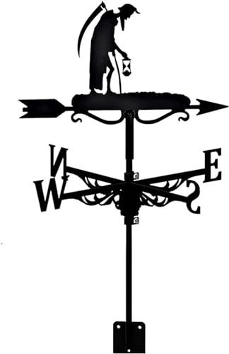 Weather Vane Retro Wind Direction Stainless Steel Metal Indicator Roof Mount Outdoor Garden Decor Home Gift-Black||Old Father Time