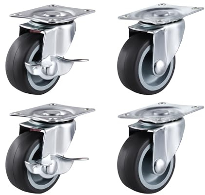 4 Stück Möbelrollen 40mm (2 mit Bremsen und 2 ohne), Möbelrollen klein mit max. Tragkraft 100 Kg/Rollensatz, Lenkrollen mit Bremse, Drehbare Rollen für Möbel, als Transportrollen Industrierollen
