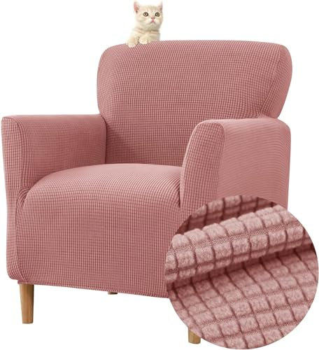 FZKun Stretch Sesselbezug Sesselhusse Elastische Jacquard Sofaüberzug Clubsessel Sessel Bezug, Weicher Sesselschoner mit Armlehne Sitzbezug Für Sessel Mit Armlehne Hussen Für Sessel (Rosa)