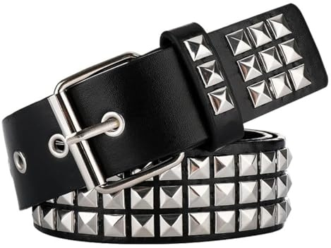 Black Studded Belt Punk Belt Rock Rivet Belts with Bright Pyramid Studded belt for Men/Women (Silver Studded, Fit Pant 27-32 inch)