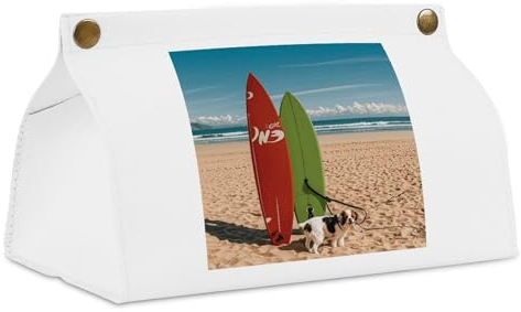 Taschentuchbox-Abdeckung, rechteckig, Polyurethan, dekorativer Organizer, Taschentuchbox, Surfbretter und Welpen, Gesichtspapier-Organizer für Tisch, Badezimmer, Auto, Büro