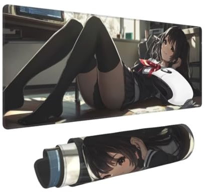 Gaming Mauspad XXL Sexy Großes Mousepad 900 * 400mm rutschfeste Schreibtischunterlage Anime Mouse Pad mit Vernähte Kanten Verbessert Desk Mat Mauspad Groß Geschwindigkeit und Präzision für Gaming