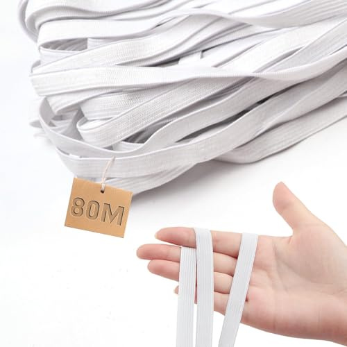 TXXATX Cinta Elastica Coser 10 mm Cordon Elastico Cinta 80 m Elastica Costura Blanca Goma Elastica Cinta Elastica Costura de Poliéster para Sofa Manualidades Ropa Tapiceria
