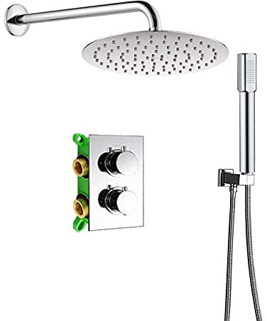 OWOHYG Deckenmontiertes Regenduschen-Mischbatterie-Set, 16 Thermostatmischer, Duschhahn, Mischbatterie, Einbaubox, Thermostatventil, 8 Zoll quadratische Wand