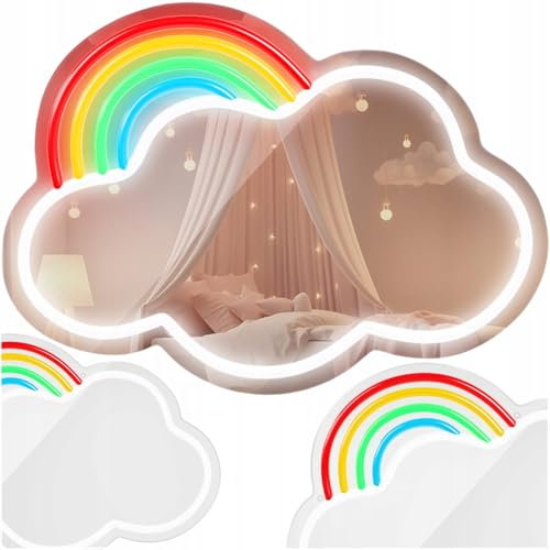 FOREVER Light Neon Mirror LED Nuvola - Insegna Luminosa LED Decorativa -Specchio LED Luci Neon con USB - Perfetto per la Casa e Ambienti Professionali - Luce Atmosferica e Specchio Funzionale
